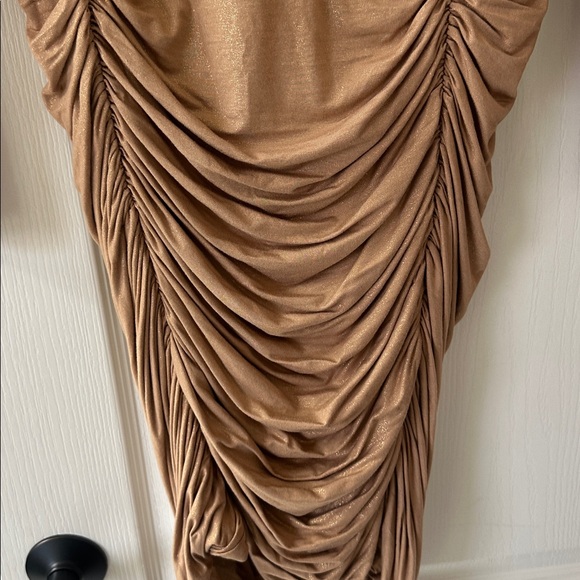 Express Shimmery Ruched Long Sleeve Dress - Tan - Picture 4 of 4